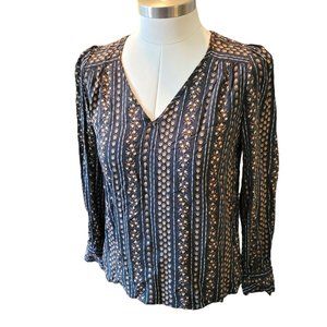 Calista Top V-Neck Black and Yellow Floral Peasant Style Woman's Small JJ3004